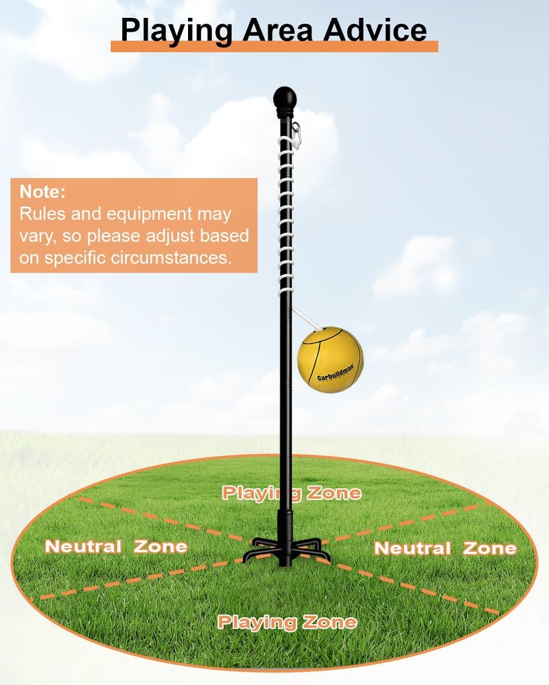 Garbuildman Tetherball Set with Ball & Rope for Outdoor Backyard, Adjustable Tether Ball Pole with Reinforced 5-Prong Base for Playground, Outside Ball Games Sports for Kids & Adults, Black - Image 5